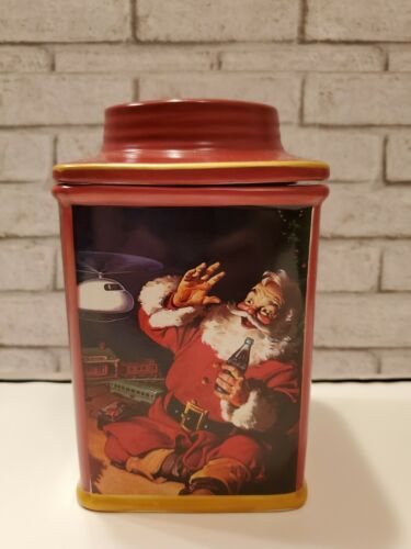 Coca-Cola Christmas Santa Cookie Jar Deep Red Stoneware Canister 2002 ...