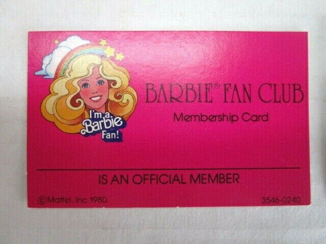 OFFICIAL 1980 BARBIE FAN CLUB MEMBERSHIP CARD -1981 BARBIE COLOGNE