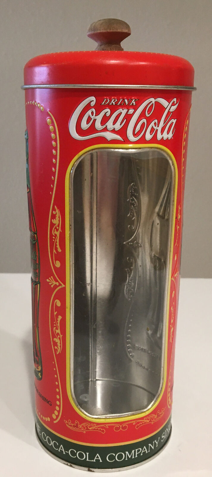 Vintage Coca Cola Straw Dispenser Metal Holder Red Coke Bottle Soda