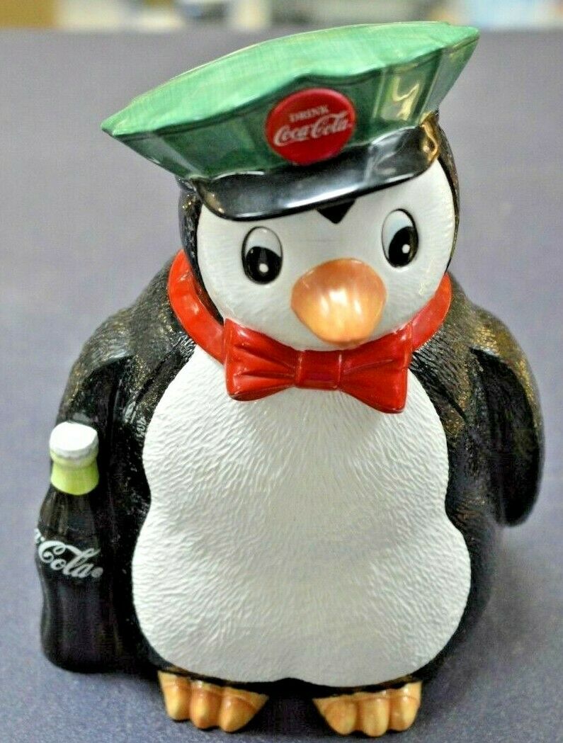 COCA COLA 1997 PENGUIN CERAMIC COOKIE JAR 11"